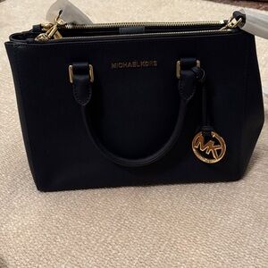 Michael Kors Navy Satchel with Gold Accents